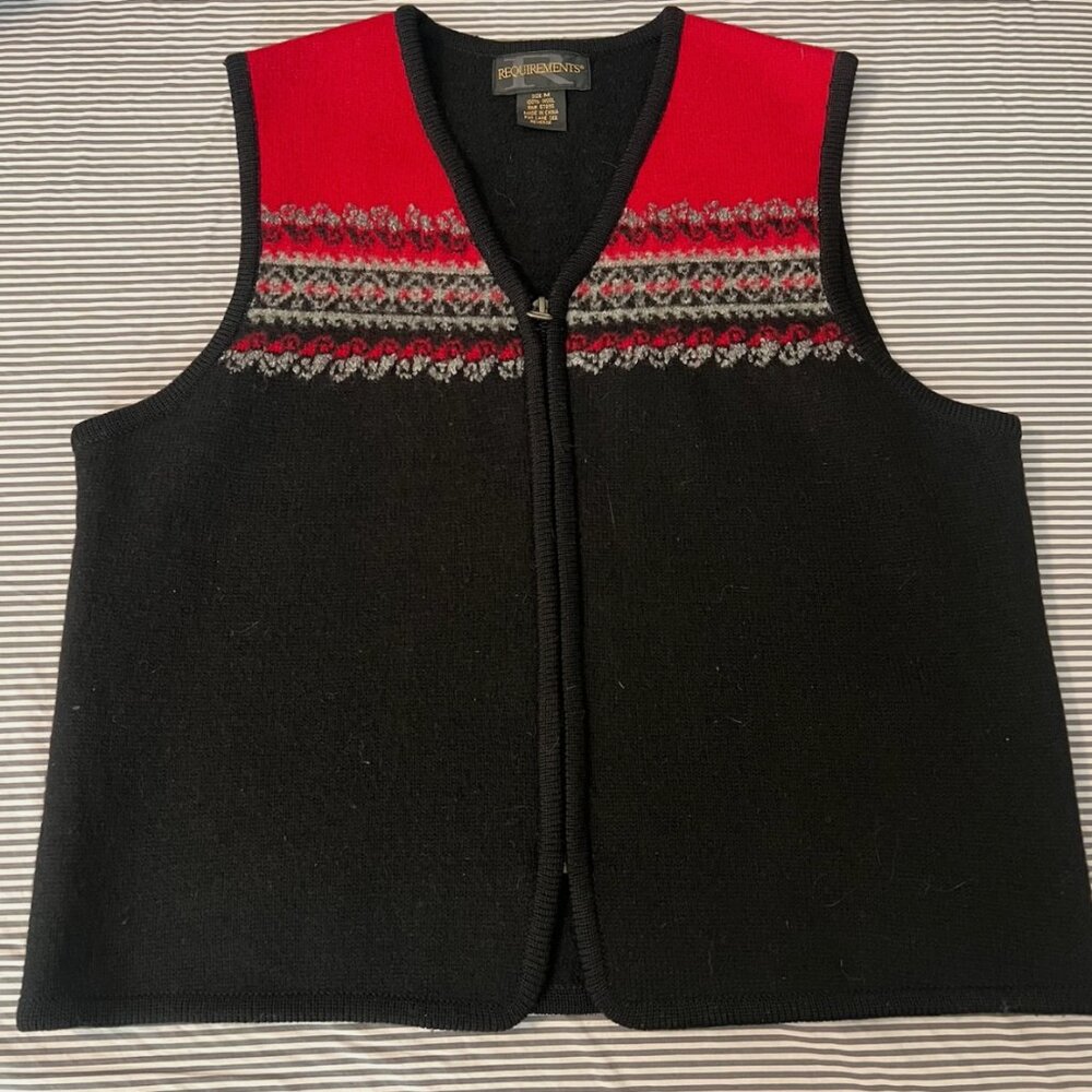 [Excellent Condition] Requirements Wool Vest - W's S - 100% Wool - Black/Rd/Gry